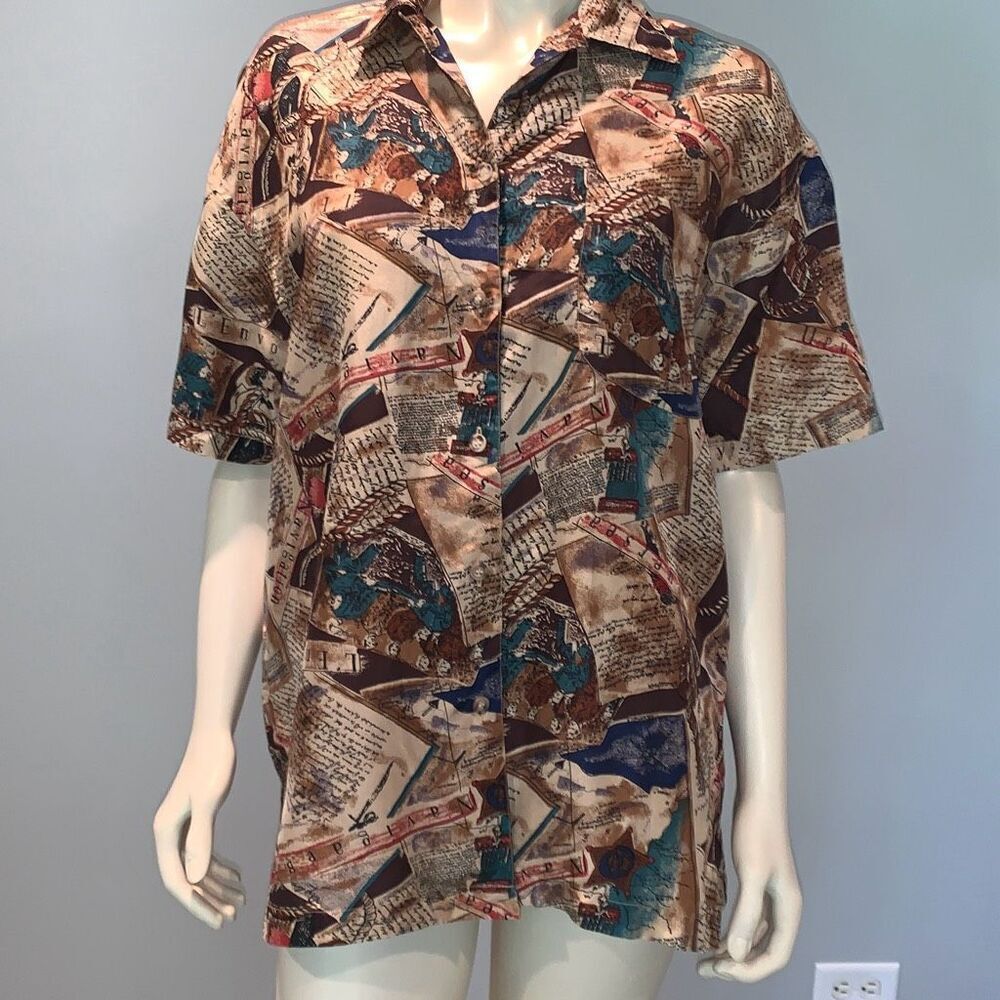 Vintage Silk Jack McQueen Abstract Short Sleeve Button Down Shirt Size‎ Medium